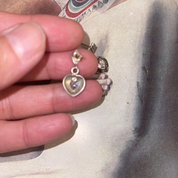 Sterling Silver cubic zirconia hematite heart earrings - Picture 4 of 8